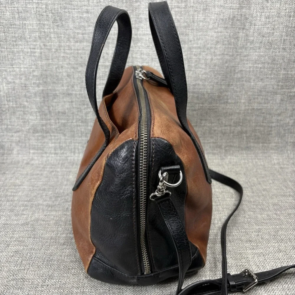 Fossil Sydney Satchel Brown Black Leather Crossbody Bag Two Tone Boho Purse